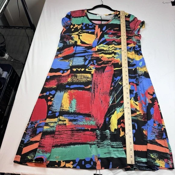 Jess & Jane Aspen Dress Sz L Bold Abstract Comfortable Artsy Art Wear Colorful - Picture 8 of 11